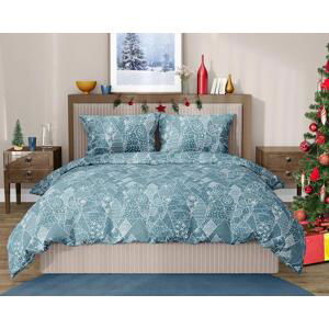 BedTex Povlečení vánoční LEDOVÁ KRAJINA, vánoční ornamenty na modré, bavlna hladká, 140x200cm + 70x90cm