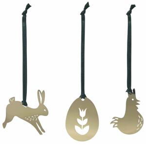 Pluto Design Velikonoční dekorace Easter Hangers Metal Gold - set 3 ks, zelená barva, zlatá barva, kov