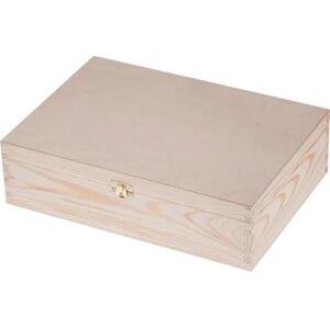 Dřevěná dárková krabička s víkem a zapínáním - 15 x 10 x 5 cm, přírodní - 2. JAKOST!