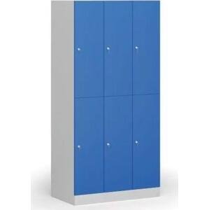 Šatní skříňka s úložnými boxy, 6 boxů, 1850 x 900 x 500 mm, cylindrický zámek, modré dveře
