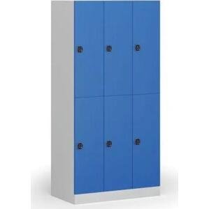 Šatní skříňka s úložnými boxy, 6 boxů, 1850 x 900 x 500 mm, kódový zámek, modré dveře