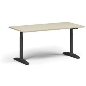 Výškově nastavitelný stůl OBOL, elektrický, 675-1325 mm, deska 1600x800 mm, černá zaoblená podnož, bříza