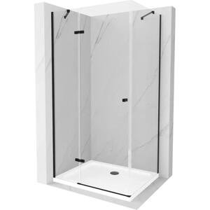 Mexen Roma otočný sprchový kout 70 x 90 cm, Průhledné, Černá + sprchová vanička Flat, Bílá - 854-070-090-70-00-4010B