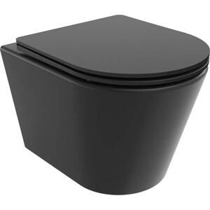 Mexen Rico WC mísa Rimless s pomalu padající deskou slim, duroplast, Matná černá - 30721085