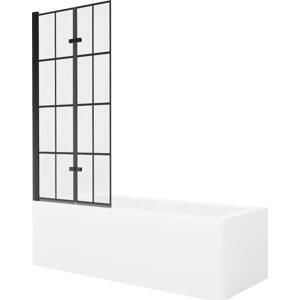 Mexen Cubik obdélníková vana 150 x 70 cms pláštěm 2-křídlovou zástěnou 80 cm, Černý vzor - 550315070X9208027077