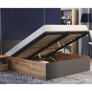 Manželská postel PANAMA 140x200 se zvedacím dřevěným roštem DUB ŠEDÁ