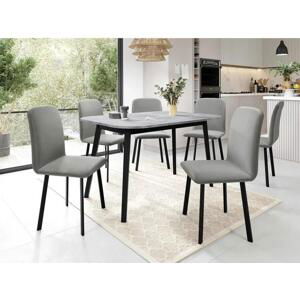Rozkládací stůl Grazpen S 130x80 se 6 židlemi Lekoz, Barva dřeva: šedý mramor + černá, Potah: Amor Velvet 4318