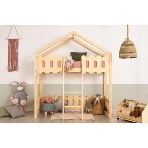 Domečková patrová dětská postel z masivního dřeva 90x200 cm v přírodní barvě Mila DMP Rozměr: 90x140 cm