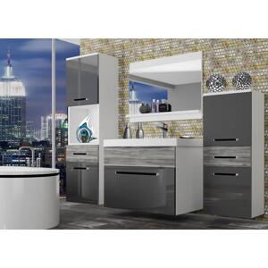 Koupelnový nábytek Belini šedý lesk / šedý antracit Glamour Wood + umyvadlo + zrcadlo ROD PM 5/0/W/SGW1/0/ZW