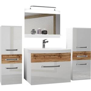 Koupelnový nábytek Belini Premium Full Version bílý lesk / dub wotan
+ umyvadlo + zrcadlo + LED osvětlení Glamour 74