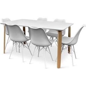 Dřevěný jídelní set ZAHA bílý + 6x židle Eco bílá
