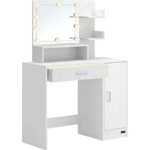Deuba Toaletní stolek Jocelyn s LED osvětlením 90x38x137 cm - bílý
