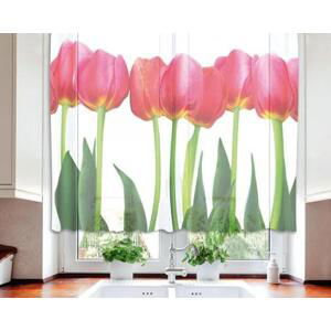 DIMEX | Hotové záclony - kusová fotozáclona Tulipány VO-140-011 | červená, zelená, bílá | 140 x 120 cm