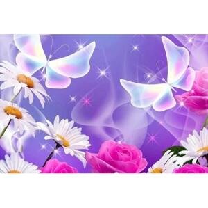 DIMEX | Vliesové fototapety na zeď Motýlci MS-5-0113 | 375 x 250 cm| fialová, bílá, růžová