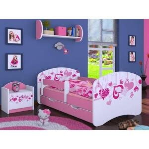 Dětská postel se šuplíkem 160x80cm FALL IN LOVE - růžová