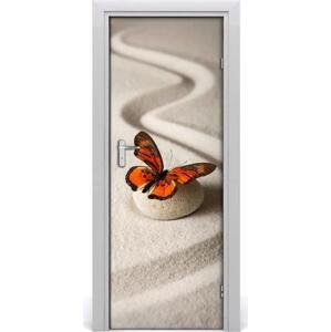 Samolepící fototapeta na dveře Kámen zen a motýl 85x205 cm
