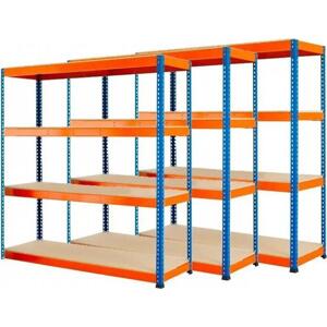 Fistar AKCE - Balíček : 3x Regál 1800x1800x700 mm PROFESIONÁLNÍ lakovaný 4-policový, nosnost 1600 kg - MODRO-ORANŽOVÝ