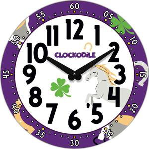 CLOCKODILE Dětské hodiny fialové s koněm ⌀25cm CCT0030