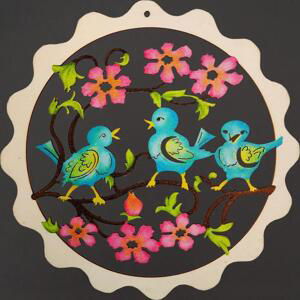 AMADEA Dřevěná ozdoba barevná vlnka ptáčci 18 cm, český výrobek