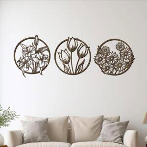 dřevo života Dřevěné dekorace na zeď KVĚTINY V KRUHU Barevný vzor: Horský dub, Rozměry Ø: 60