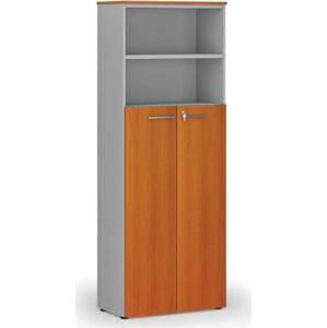 Kombinovaná kancelářská skříň PRIMO GRAY, dveře na 4 patra, 2128 x 800 x 420 mm, šedá/třešeň