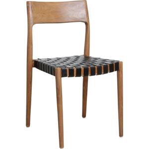 Teaková jídelní židle s koženým výpletem FREYA BLACK