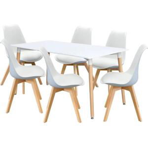 Jídelní stůl 160x90 QUATRO bílý + 6 židlí QUATRO bílé