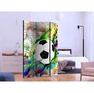 Pokojová zástěna Městská hra (3-dílný) - fotbal a barevné pozadí z cihel