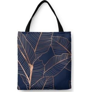 Nákupní taška Abstrakce s listy - rostlinný motiv zobrazený na tmavě modrém pozadí