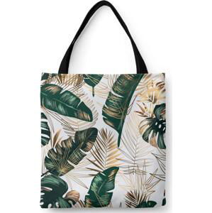 Nákupní taška Elegance listů - kompozice v odstínech zelené a zlaté barvy