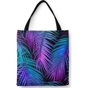 Nákupní taška Neonové palmy - rostlinný motiv v odstínech tyrkysové a fialové