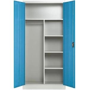 Kovová šatní skříň, 90 x 45 x 185 cm, cylindrický zámek, modrá - ral 5012