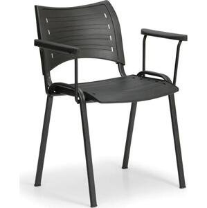 Plastová židle SMART - černé nohy s područkami, černá