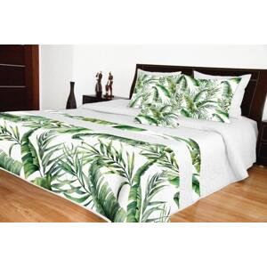 Bílý přehoz na postel se zelenými listy Šířka: 240 cm | Délka: 240 cm