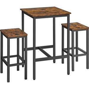 Vasagle Barový stůl se židlemi 3-dílná sestava, rustikální hnědá, černá