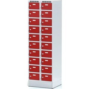Alfa 3 Šatní skříňka s úložnými boxy na soklu, 20 boxů, 1920 x 600 x 500 mm, otočný zámek, červené dveře