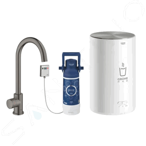 Grohe Red Dřezový ventil Mono s ohřevem vody a filtrací, zásobník M, kartáčovaný Hard Graphite 30085AL1