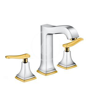 Hansgrohe Metropol Classic Tříotvorová umyvadlová baterie 160 s páčkovou rukojetí, s odtokovou soupravou s táhlem, chrom/vzhled zlata 31331090