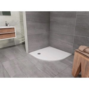 Lansanit  čtvrtkruh 90x90x3,5 cm, sprchová vanička z litého mramoru, R550 - odpad vlevo