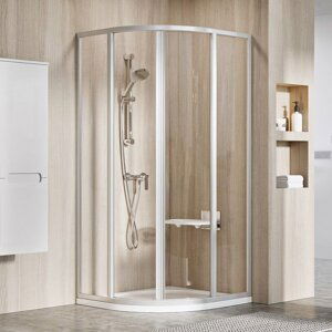 Ravak Supernova SKCP4-80 195 satin+transparent, čtvrtkruhový sprchový kout 80 x 80 cm - rám STŘÍBRNÝ SATIN, výplň ČIRÉ SKLO