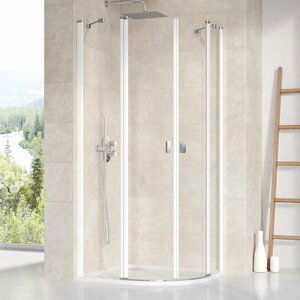 Ravak Chrome CSKK4 - 80 white+Transparent, čtvrtkruhový sprchový kout 80 x 80 cm, bílé profily, čiré sklo