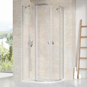 Ravak CHROME CSKK4 - 80 satin+Transparent, čtvrtkruhový sprchový kout 80 x 80 cm, profily matný hliník, čiré sklo