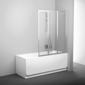 Ravak VS3 100 - satin+transparent, vanová skládací třídílná zástěna 100 cm, matný rám, skleněná čirá výplň