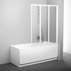 Ravak VS3 115 - bílá+transparent, vanová skládací třídílná zástěna 115 cm, bílý rám, skleněná čirá výplň