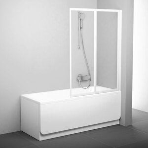 Ravak VS2 105 - BÍLÁ TRANSPARENT, vanová skládací dvoudílná zástěna 105 cm, bílý rám, skleněná čirá výplň
