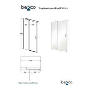 BESCO Obdélníkový sprchový kout EXO-C 100 x 90 cm, leštěný hliník, čiré sklo