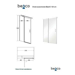 BESCO Obdélníkový sprchový kout EXO-C 120 x 90 cm, leštěný hliník, čiré sklo
