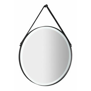 Sapho ORBITER kulaté zrcadlo s LED osvětlením ø 60cm, kožený pásek, černá mat