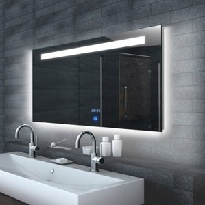 B-eco TIME 120 – zrcadlo 1200 x 650 mm do koupelny s LED osvětlením a hodinami (Malena)