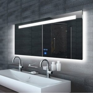 B-eco TIME 160 – zrcadlo 1600 x 650 mm do koupelny s LED osvětlením a hodinami (Malena)